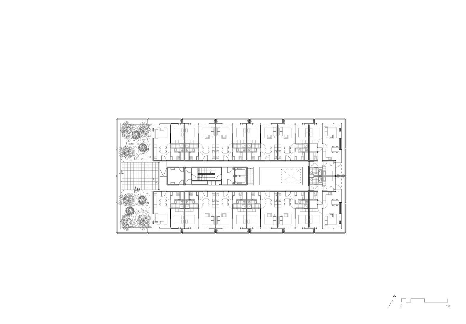 Plano de quinta planta. Complejo de viviendas sociales «De Vrijheid» por Atelier Kempe Thill architects and planners.