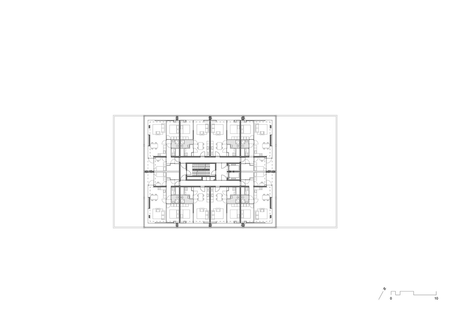Plano de séptima a catorceava planta. Complejo de viviendas sociales «De Vrijheid» por Atelier Kempe Thill architects and planners.
