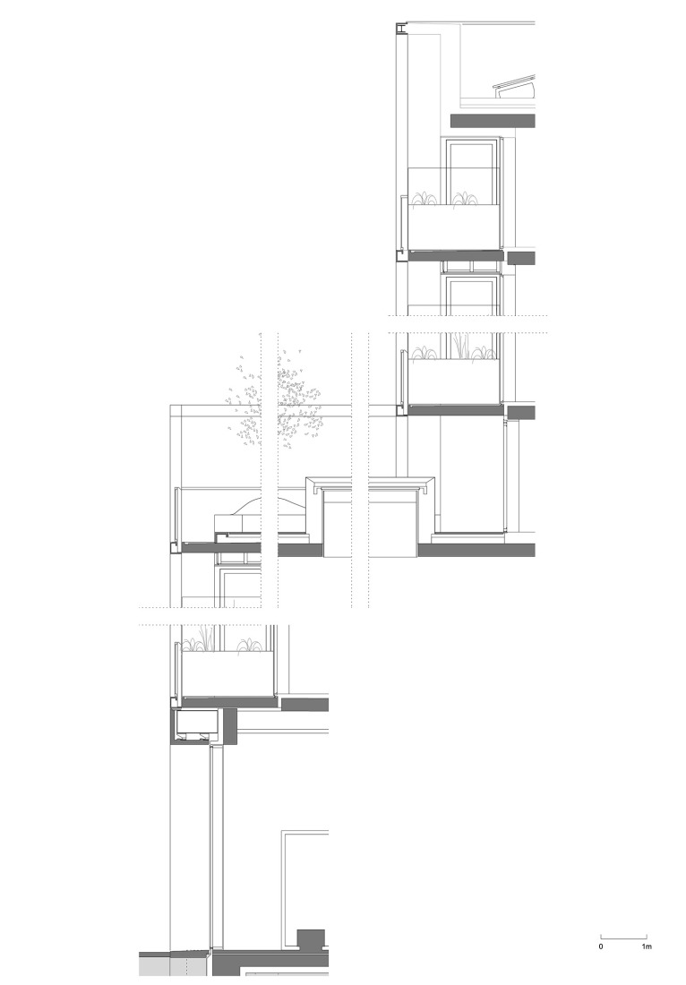 Sección de detalle. Complejo de viviendas sociales «De Vrijheid» por Atelier Kempe Thill architects and planners.