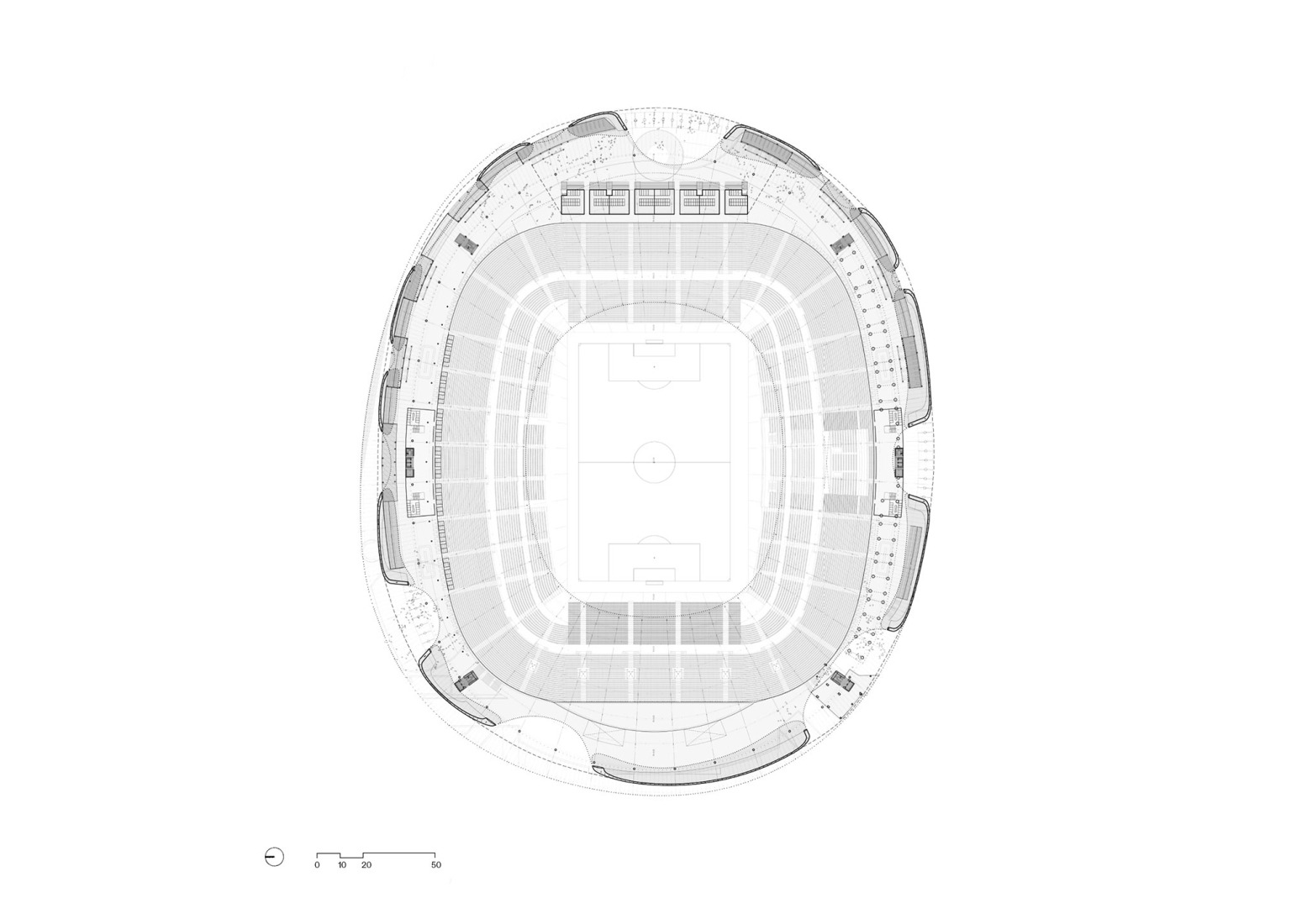 Bowl floor plan. The Cloud, Gran Canaria Stadium by L35 Architects and Estudio 0710.  Bowl floor plan. The Cloud, Gran Canaria Stadium by L35 Architects and Estudio 0710.
