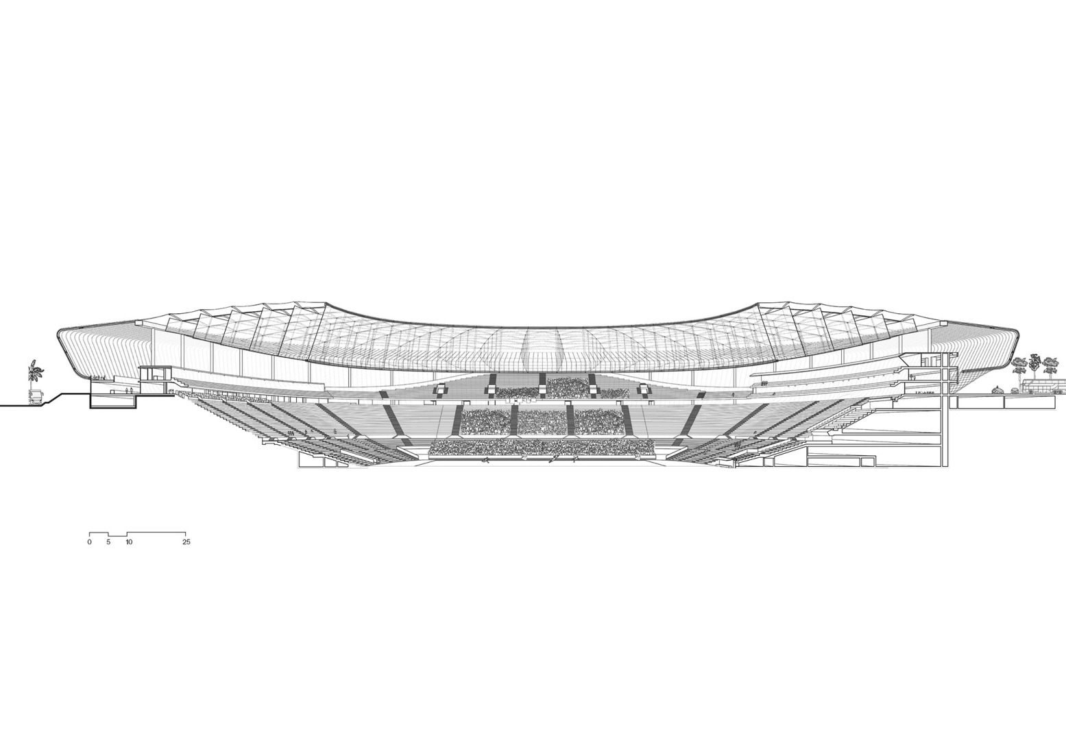 Retracted Section. The Cloud, Gran Canaria Stadium by L35 Architects and Estudio 0710.  Retracted Section. The Cloud, Gran Canaria Stadium by L35 Architects and Estudio 0710.
