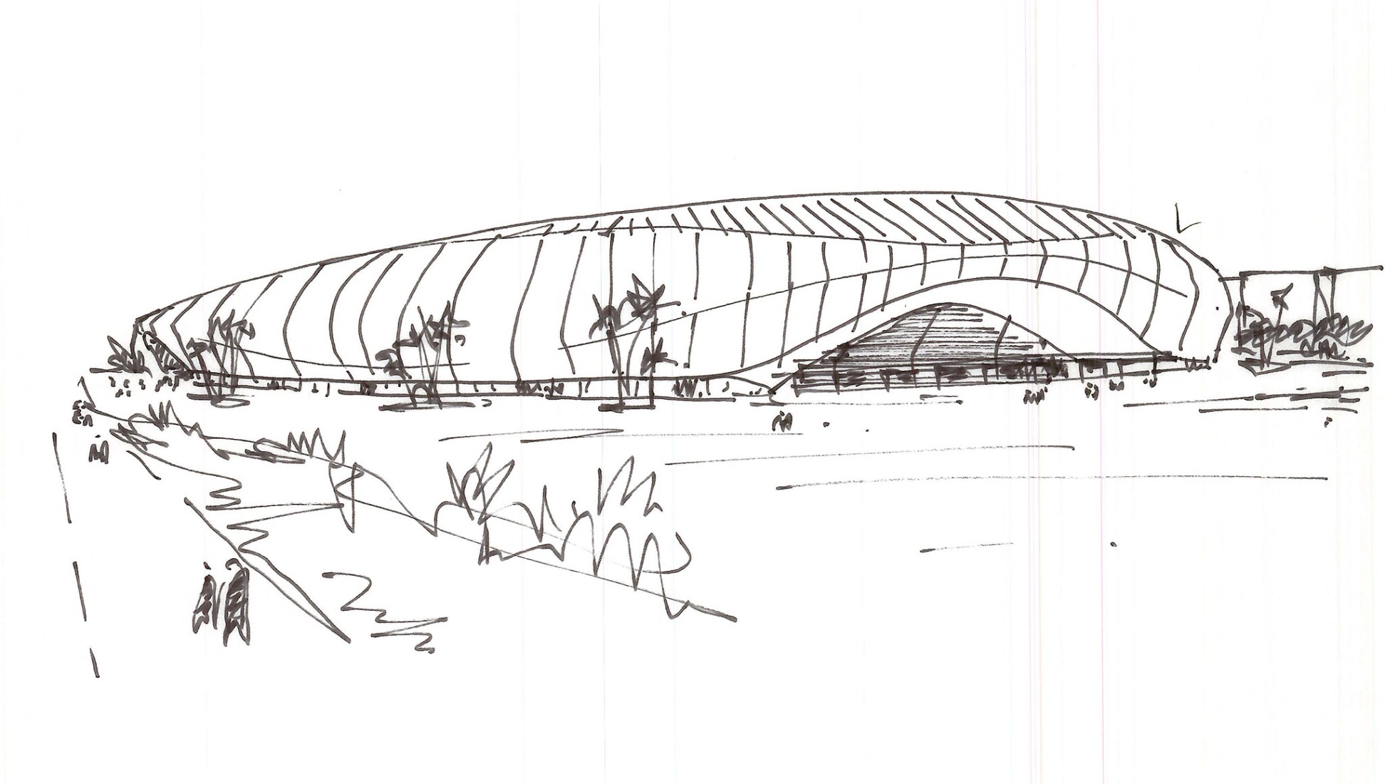 Sketch. The Cloud, Gran Canaria Stadium by L35 Architects and Estudio 0710.  Sketch. The Cloud, Gran Canaria Stadium by L35 Architects and Estudio 0710.