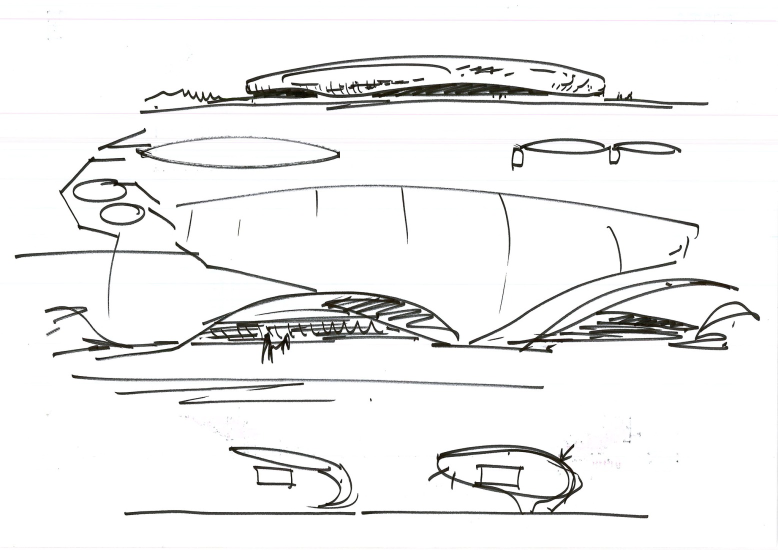 Sketch. The Cloud, Gran Canaria Stadium by L35 Architects and Estudio 0710.  Sketch. The Cloud, Gran Canaria Stadium by L35 Architects and Estudio 0710.