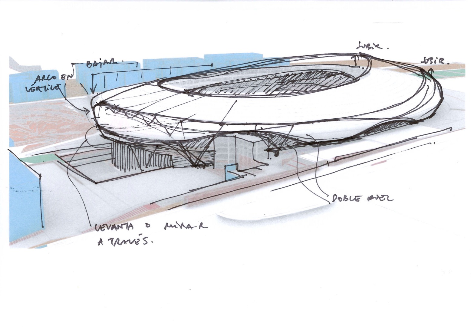 Sketch. The Cloud, Gran Canaria Stadium by L35 Architects and Estudio 0710.  Sketch. The Cloud, Gran Canaria Stadium by L35 Architects and Estudio 0710.