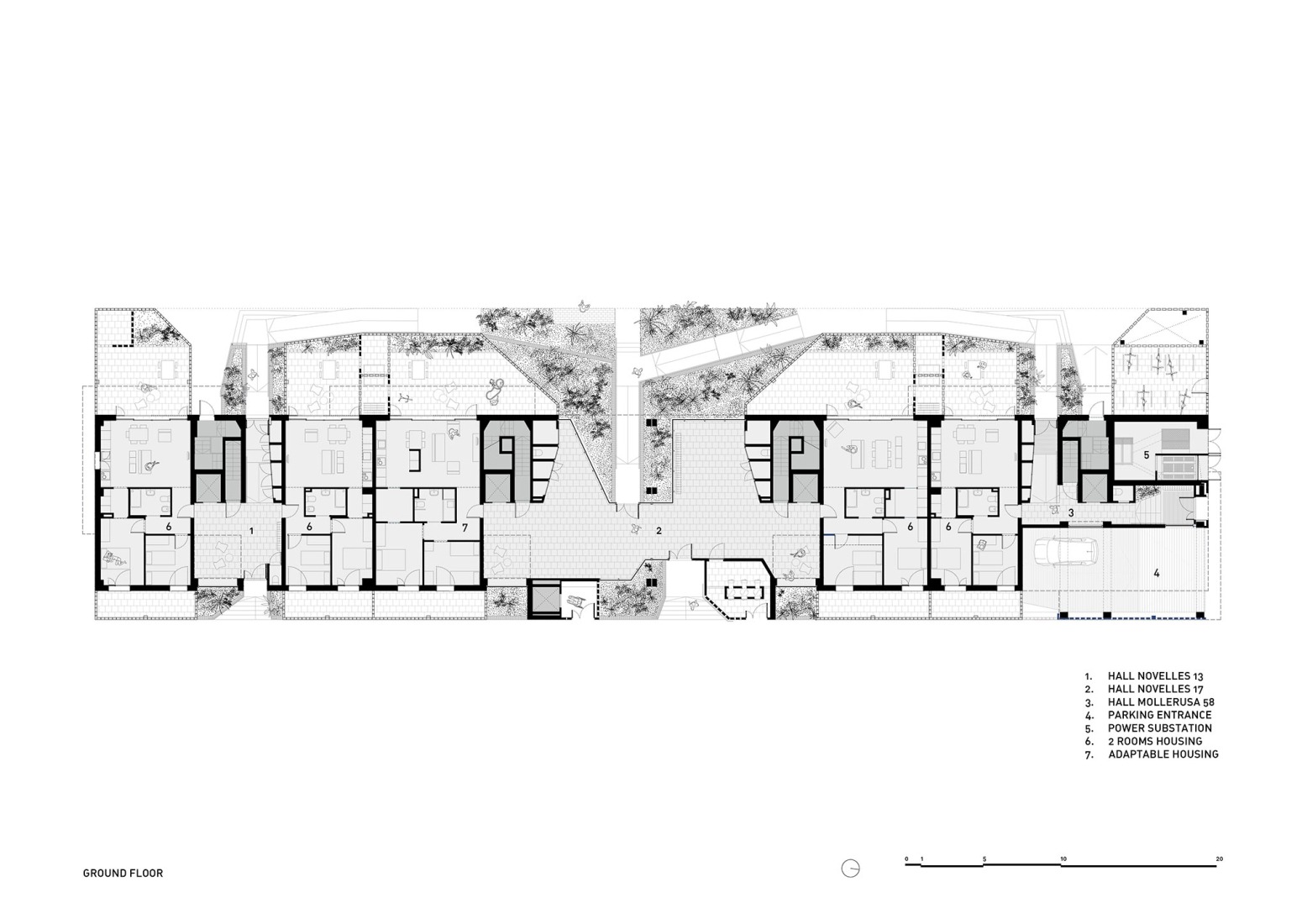 Plano de planta baja. DE PEUS A TERRA por MADhel, MARMOLBRAVO y Miel Arquitectos.