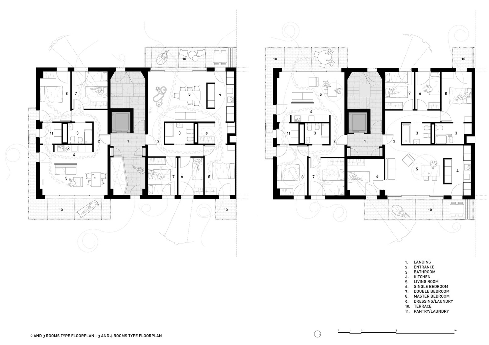 Plano de planta tipo de apartamentos. DE PEUS A TERRA por MADhel, MARMOLBRAVO y Miel Arquitectos. 