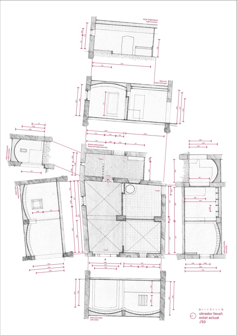 Plano de planta del estado actual. Forn Lleva’t por Quim Olea Estudi d’Arquitectura. Fotografía por Pol Viladoms.   Plano de planta del estado actual. Forn Lleva’t por Quim Olea Estudi d’Arquitectura. Fotografía por Pol Viladoms.