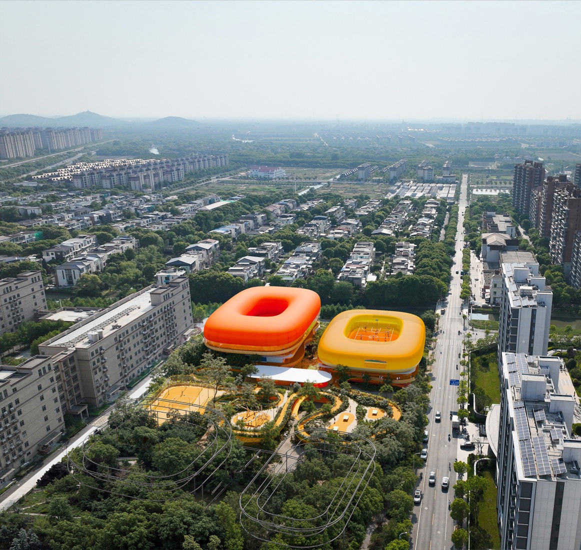 Polideportivo para el distrito de Songjiang en Shanghái por SelgasCano. Visualización por Playtime.