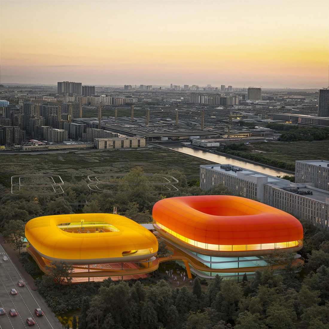Polideportivo para el distrito de Songjiang en Shanghái por SelgasCano. Visualización por Playtime.