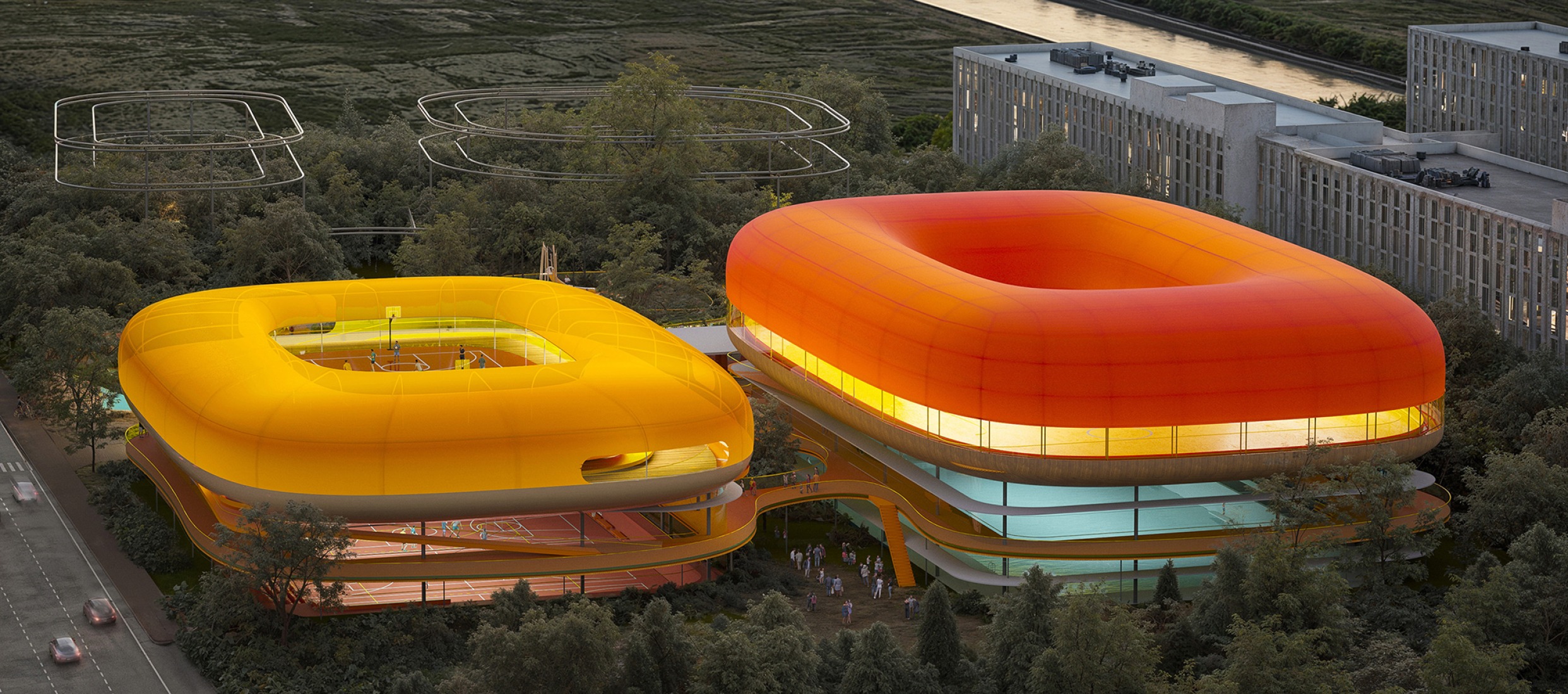 Polideportivo para el distrito de Songjiang en Shanghái por SelgasCano. Visualización por Playtime.