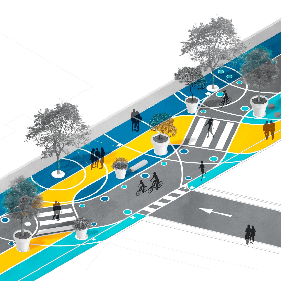 Axonometría. Trenza urbana por DMDT y Parra arquitectos.