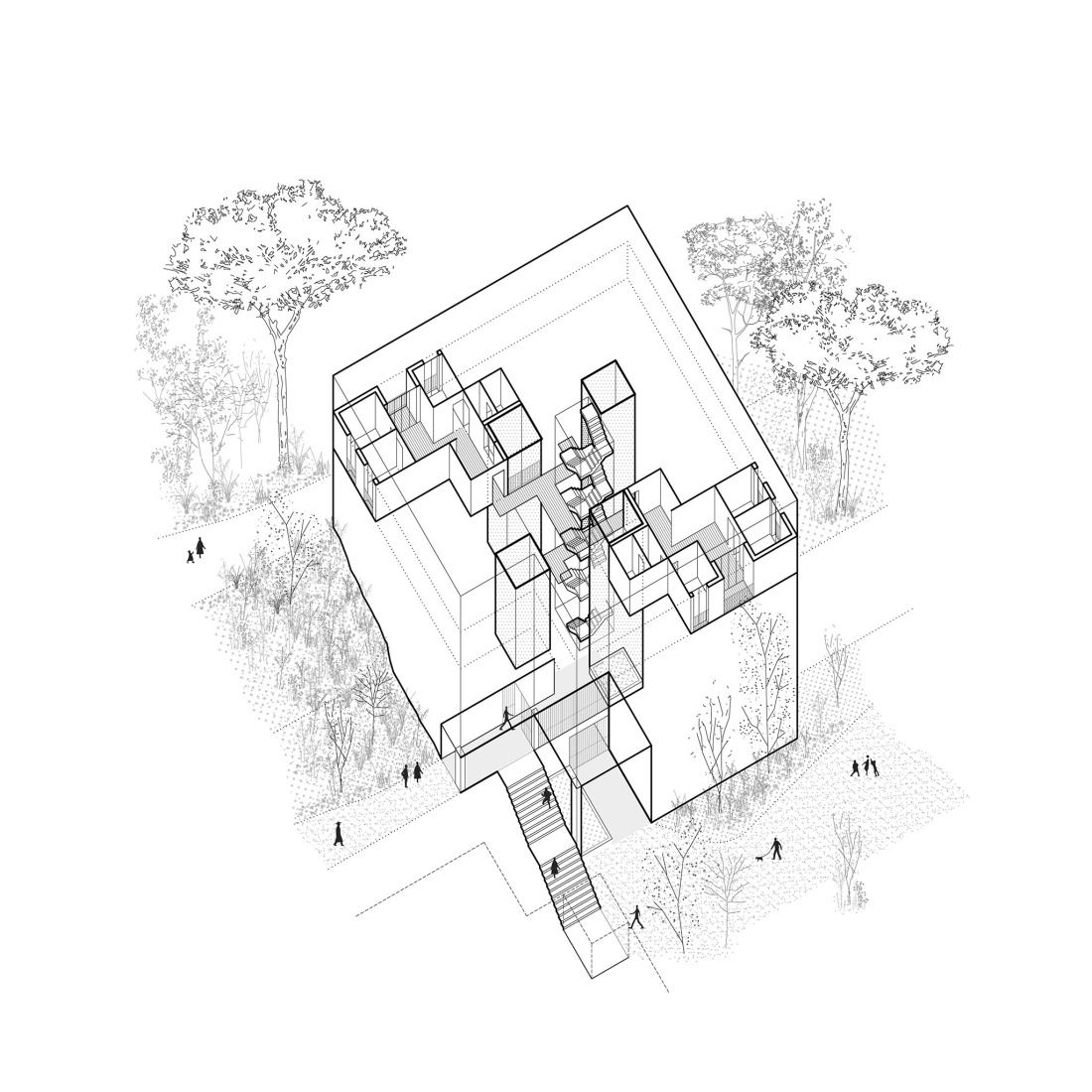 Sustainability and spatial quality. 72 Social Housing in Castelldefels by Carles Enrich Studio. Axonometry.