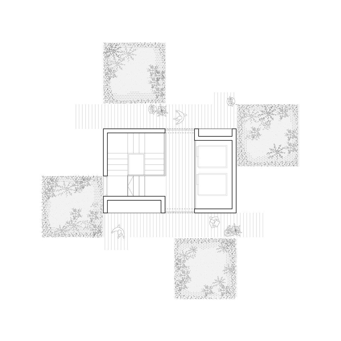 Sustainability and spatial quality. 72 Social Housing in Castelldefels by Carles Enrich Studio. Staircase and patios plan.