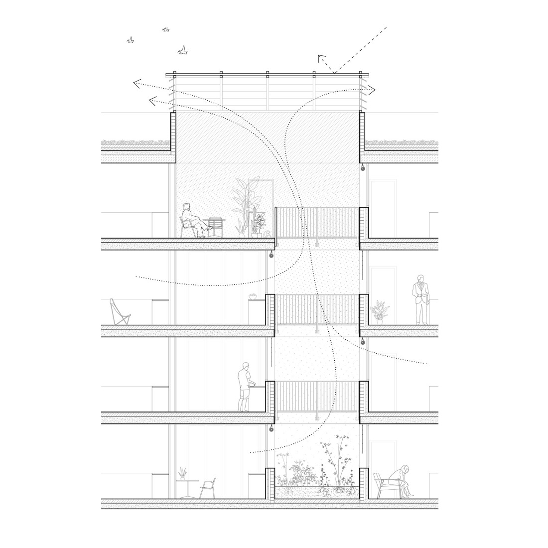 Sustainability and spatial quality. 72 Social Housing in Castelldefels by Carles Enrich Studio. Detail section.