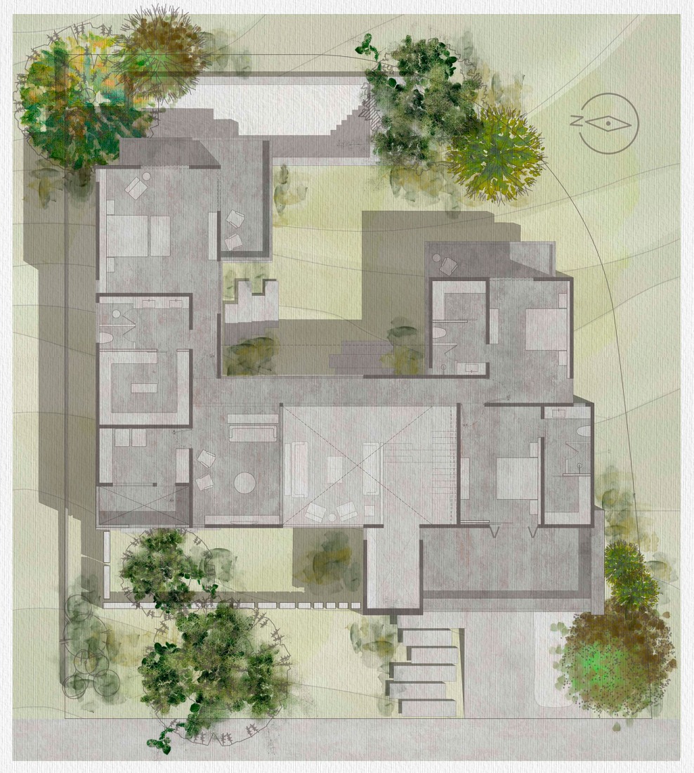 Contemplative dwelling. Casa Seye by Di Frenna Arquitecto. Ground floor plan.