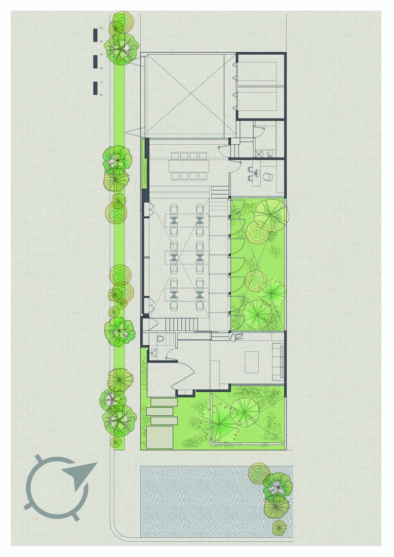 Plano de planta baja. Taller de arquitectura por Di Frenna Arquitectos. 