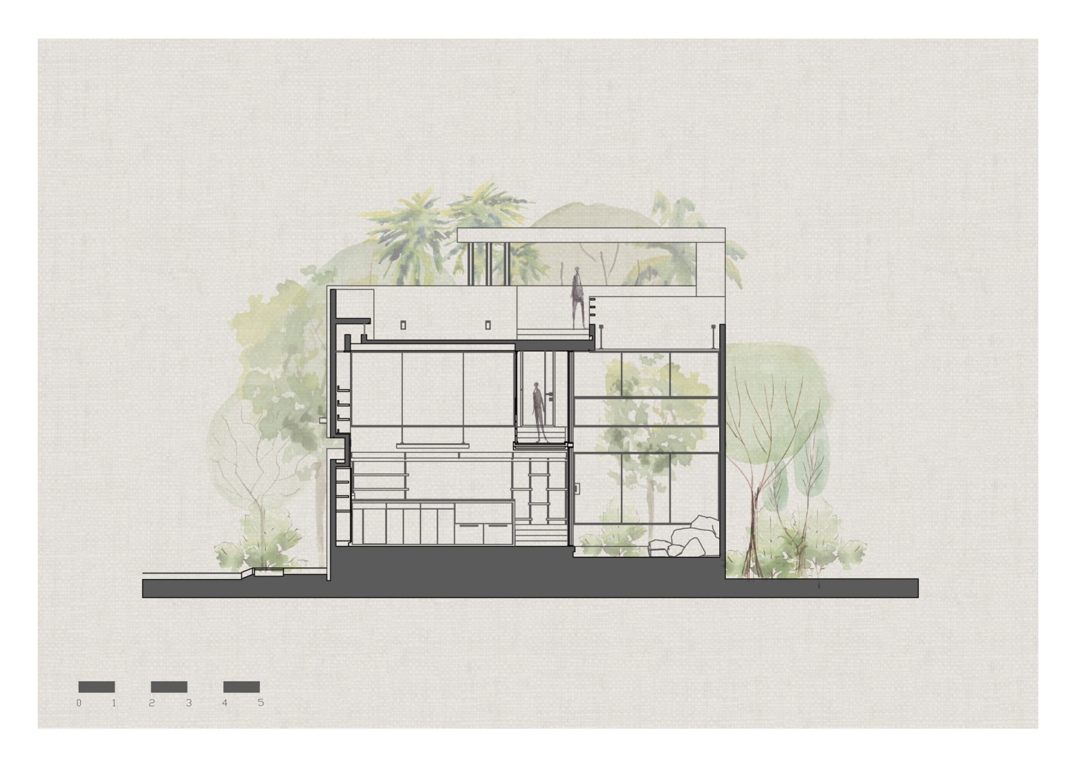 Sección transversal. Taller de arquitectura por Di Frenna Arquitectos. 