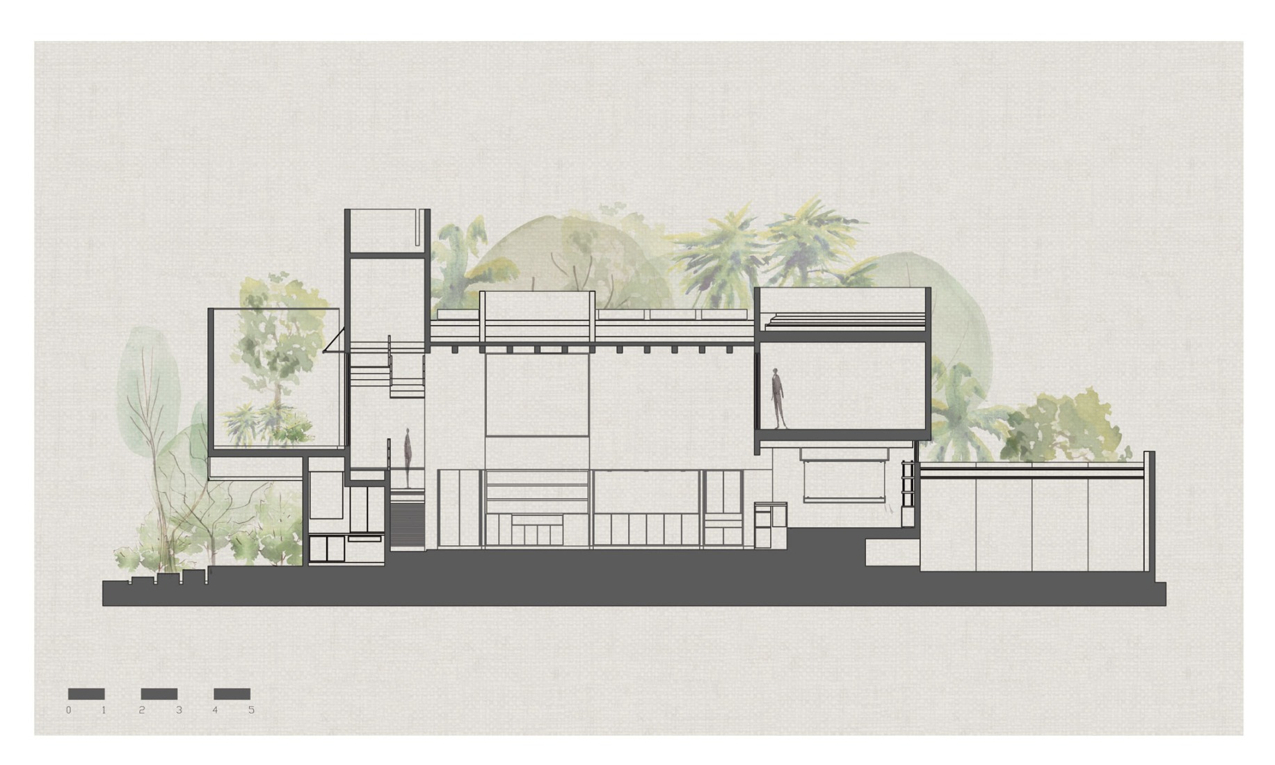 Sección longitudinal. Taller de arquitectura por Di Frenna Arquitectos. 