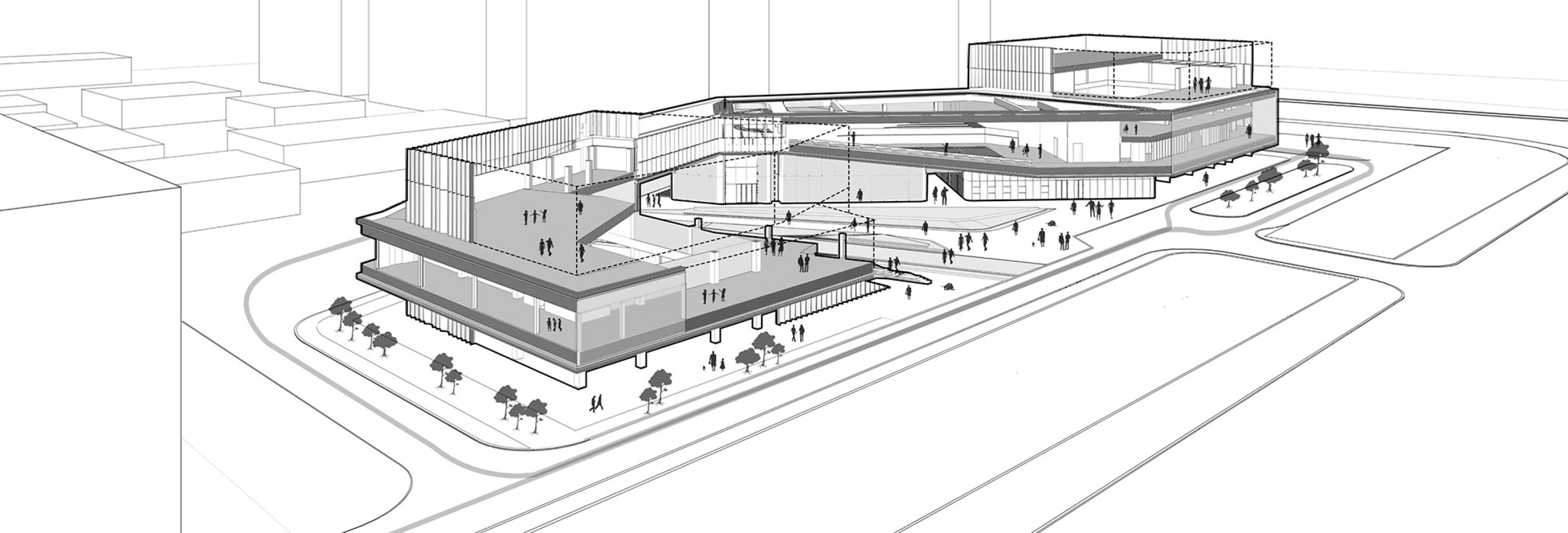 Sports Complex as the main entrance. Joyful Community by GN Architects.