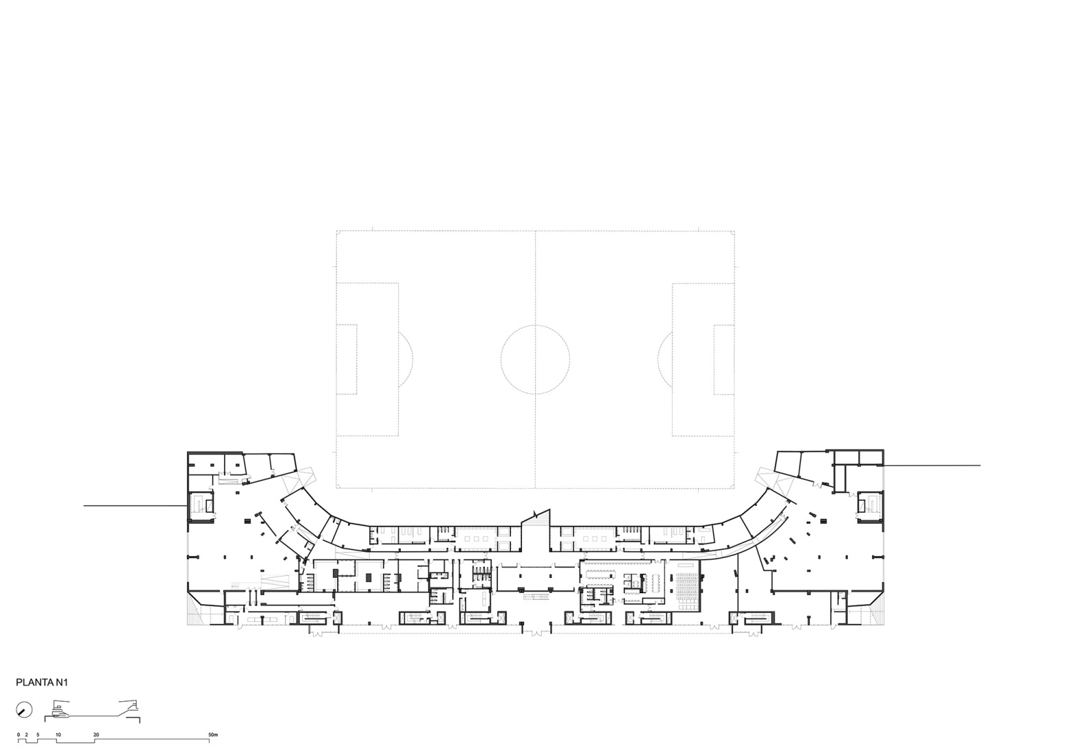 Plano de planta nivel 1. Proyecto de Modernización del Estadio de Universidad Católica por IDOM.