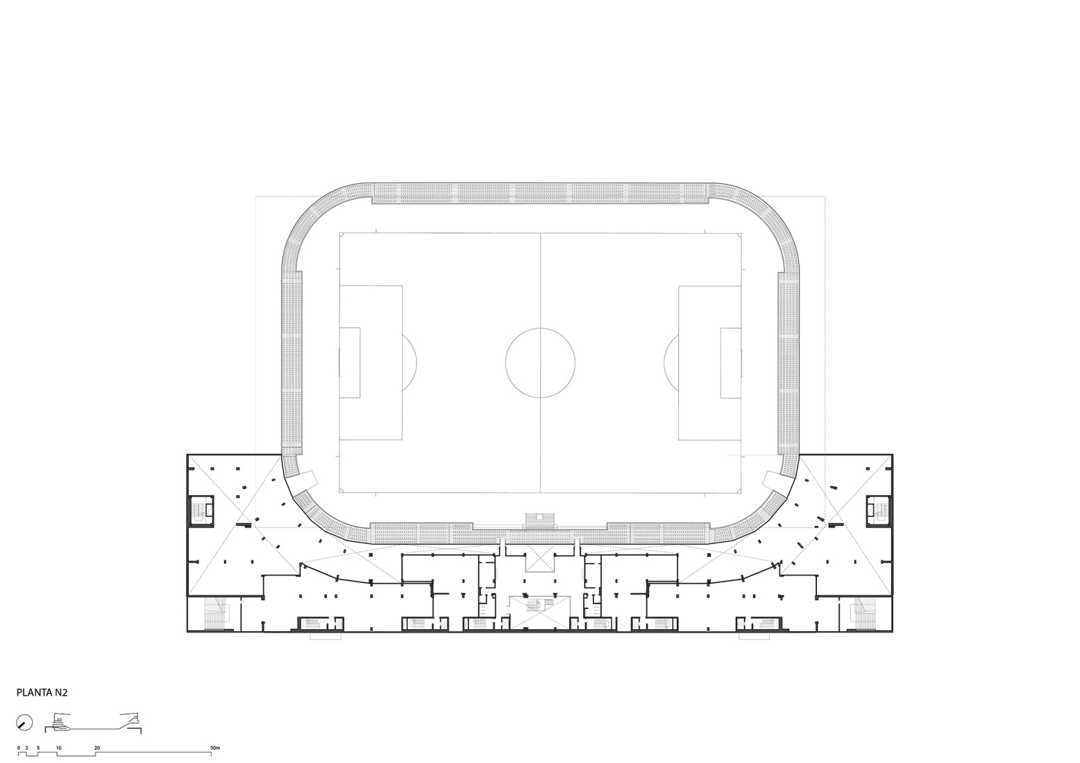 Plano de planta nivel 2. Proyecto de Modernización del Estadio de Universidad Católica por IDOM.
