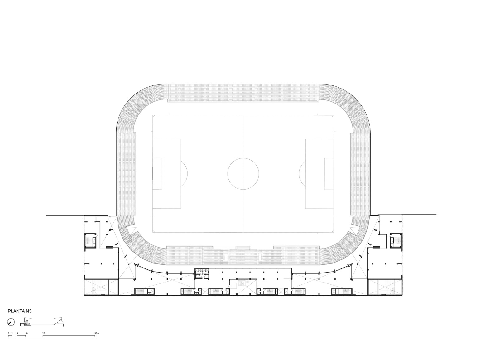Plano de planta nivel 3. Proyecto de Modernización del Estadio de Universidad Católica por IDOM.