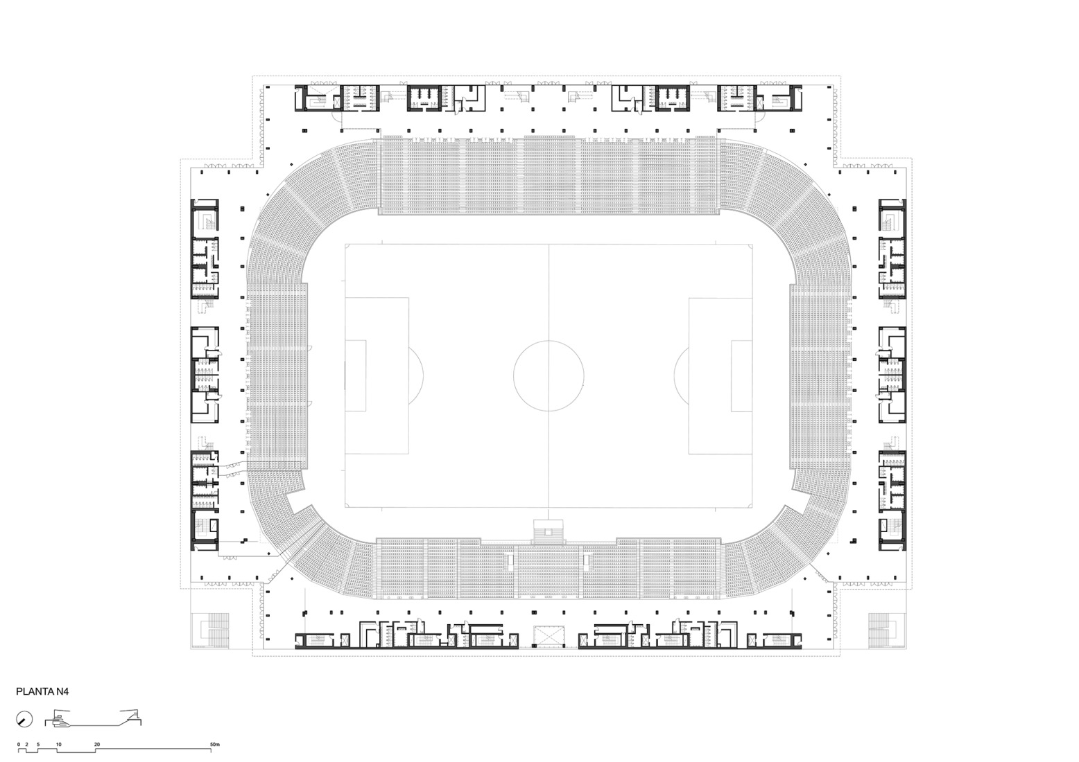 Plano de planta nivel 4. Proyecto de Modernización del Estadio de Universidad Católica por IDOM.