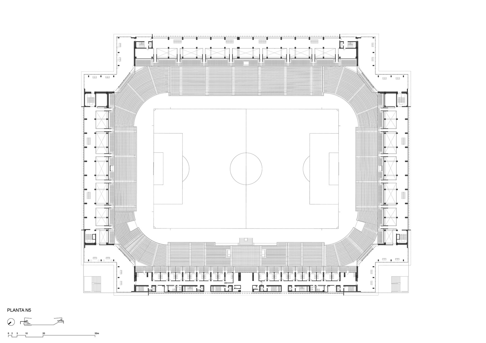 Plano de planta nivel 5. Proyecto de Modernización del Estadio de Universidad Católica por IDOM.