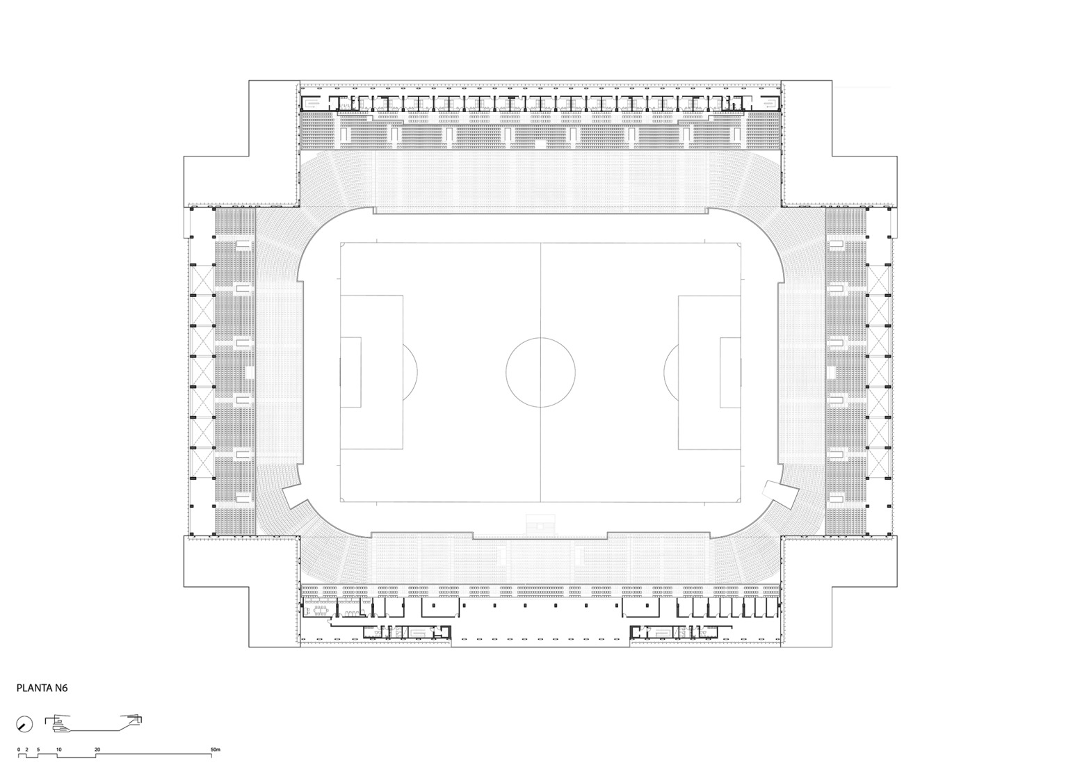 Plano de planta nivel 6. Proyecto de Modernización del Estadio de Universidad Católica por IDOM.
