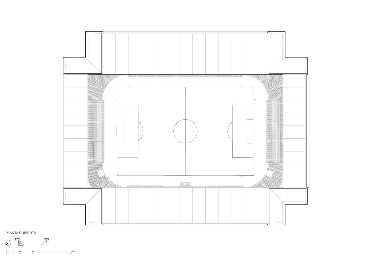 Plano de planta de cubierta. Proyecto de Modernización del Estadio de Universidad Católica por IDOM.