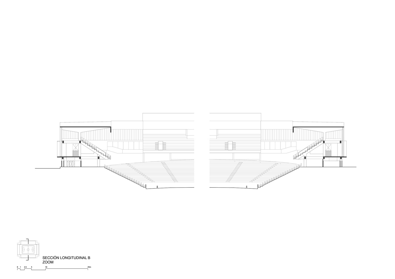 Sección longitudinal. Proyecto de Modernización del Estadio de Universidad Católica por IDOM.