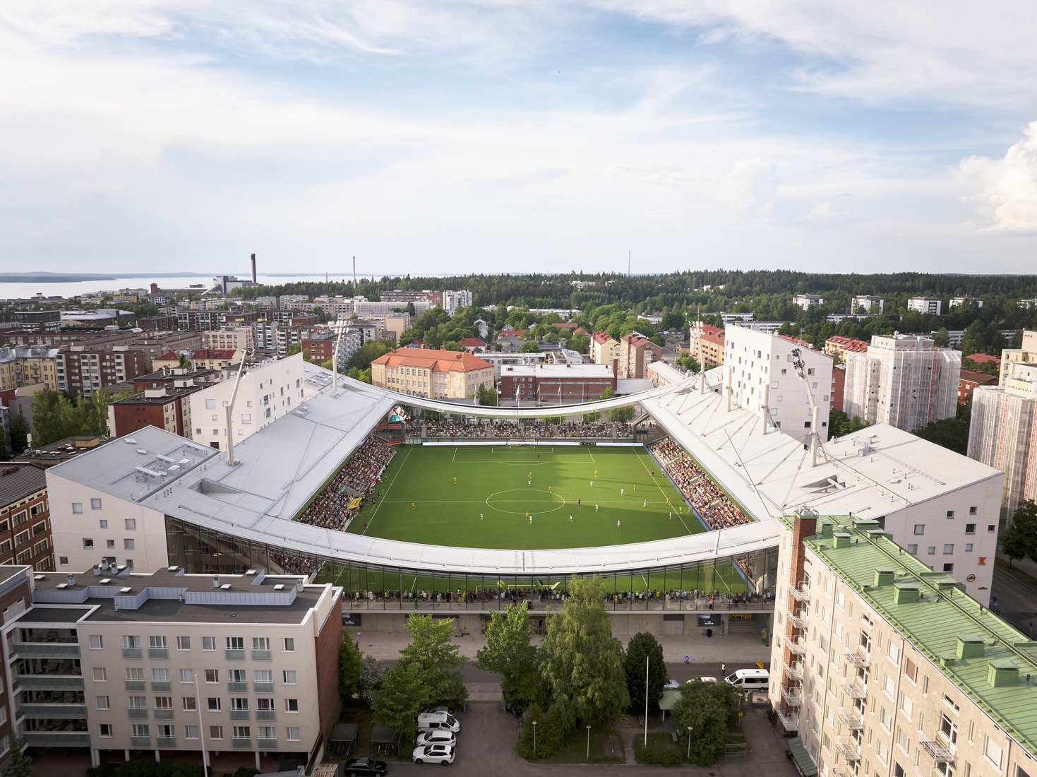 Estadio Tammela por JKMM Architects. Fotografía por Tuomas Uusheimo.