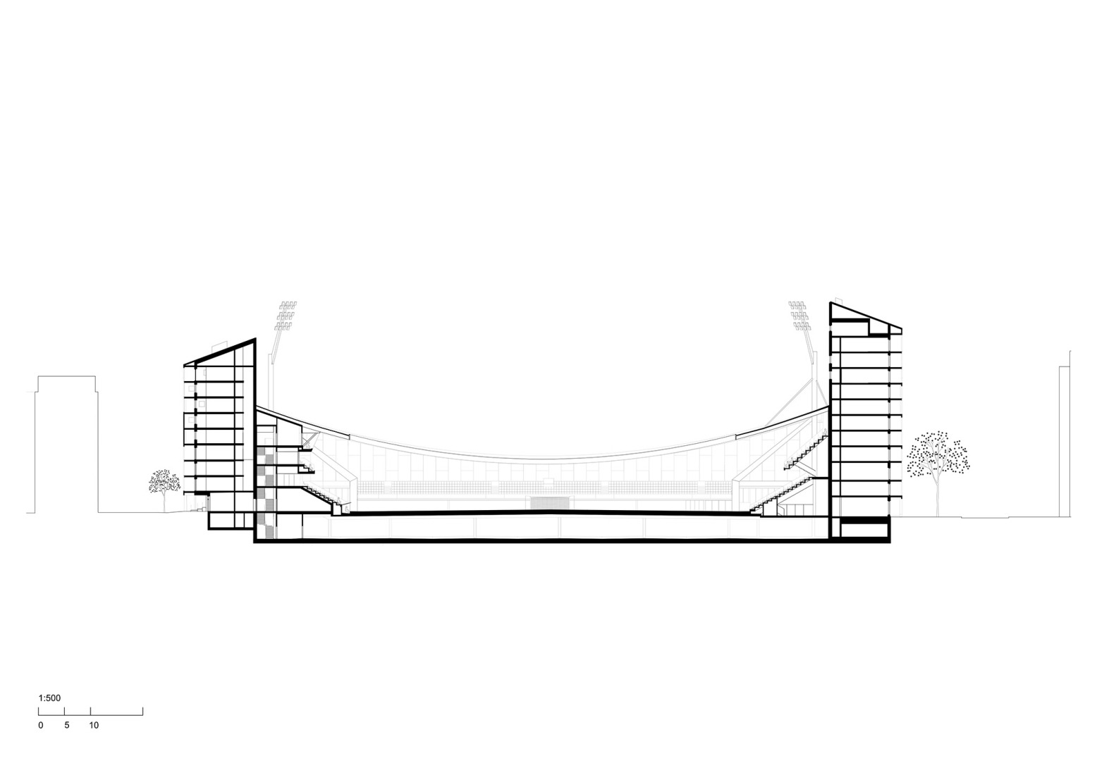Sección. Estadio Tammela por JKMM Architects.