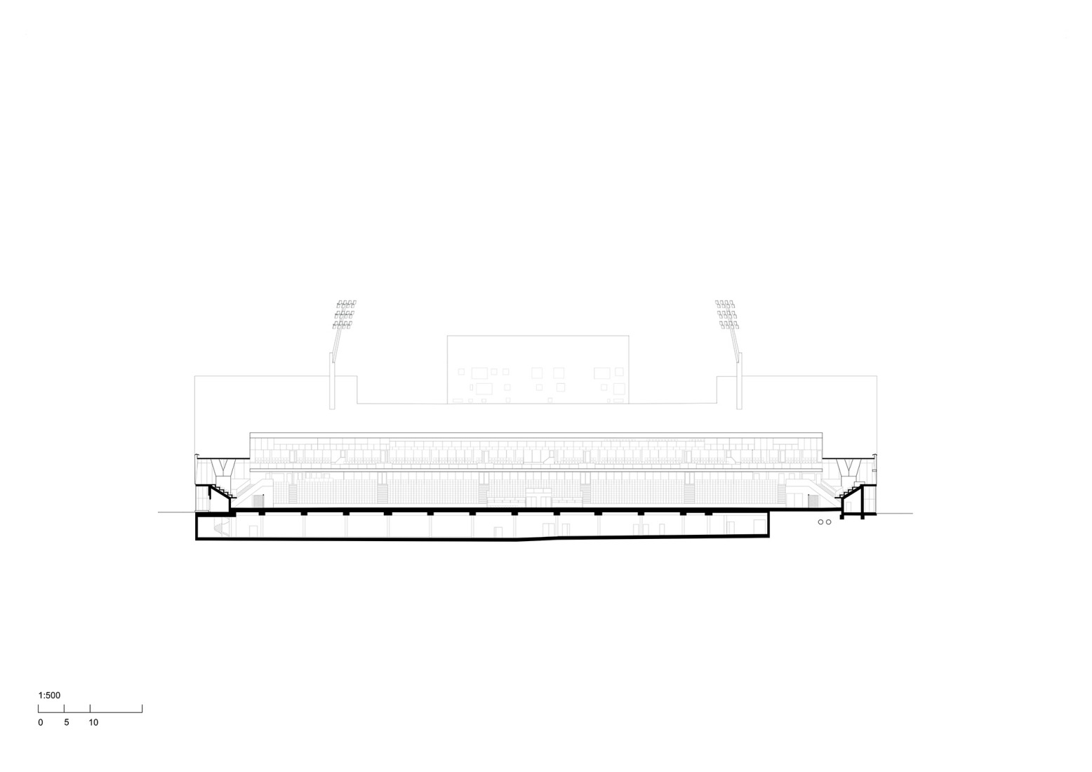 Sección. Estadio Tammela por JKMM Architects.
