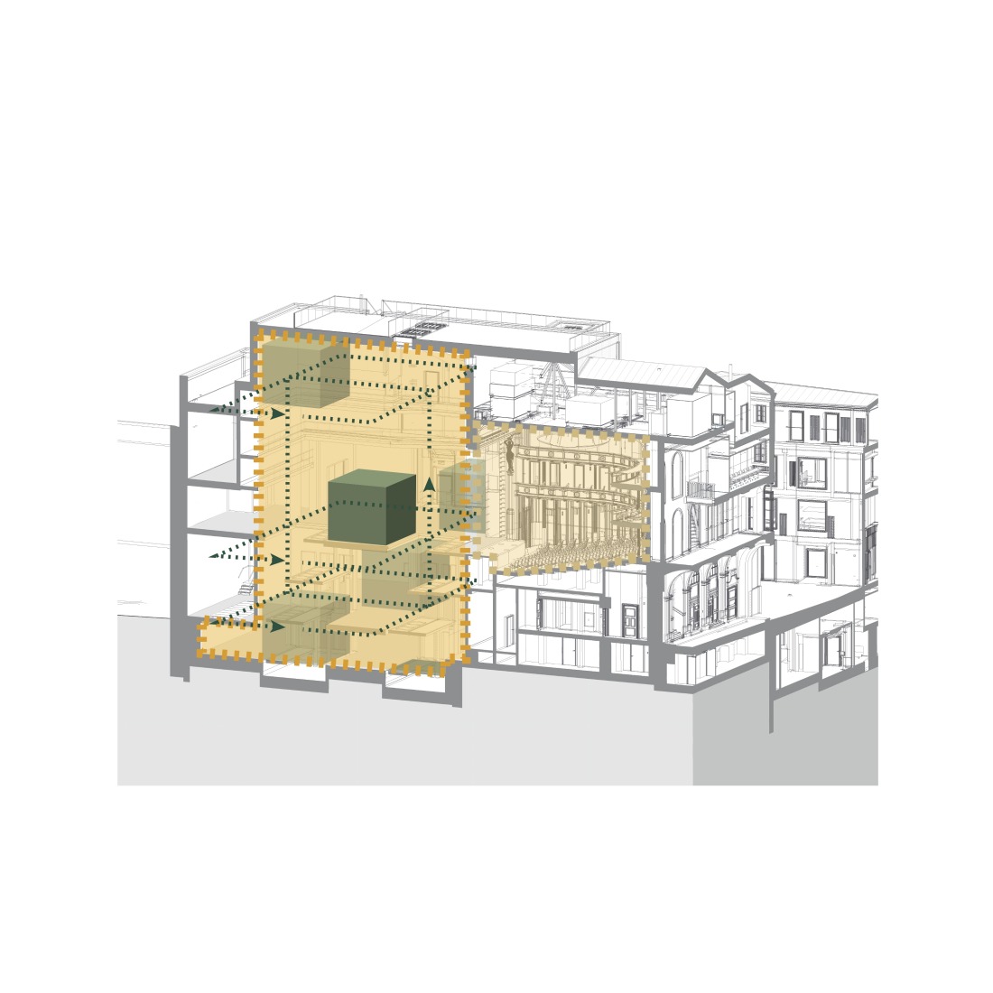 Axonometry. Żeromski Theatre in Kielce by WXCA.