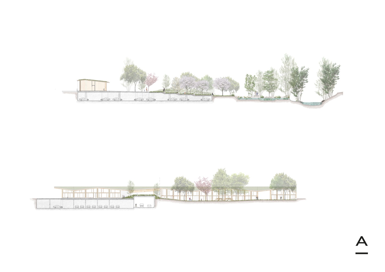 Sección. Parc de l’Ossa por Altura arquitectes.  