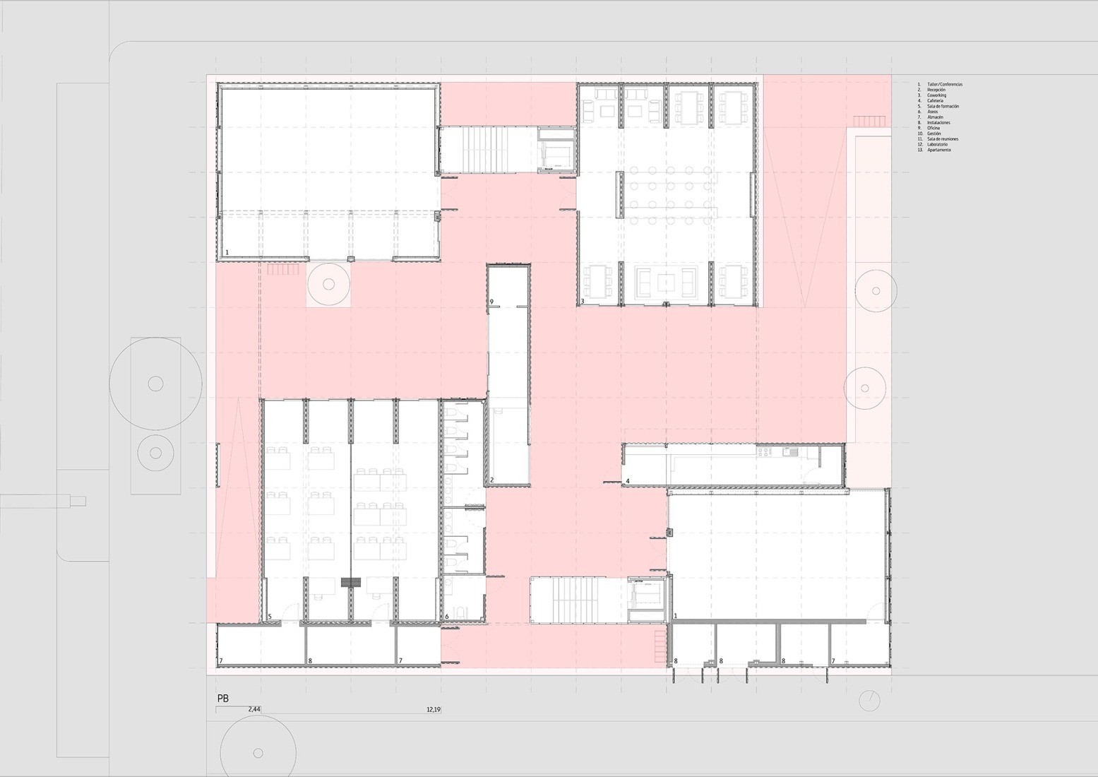 Ground floor plan. Zona base - Incubazul by Carquero Arquitectura. 