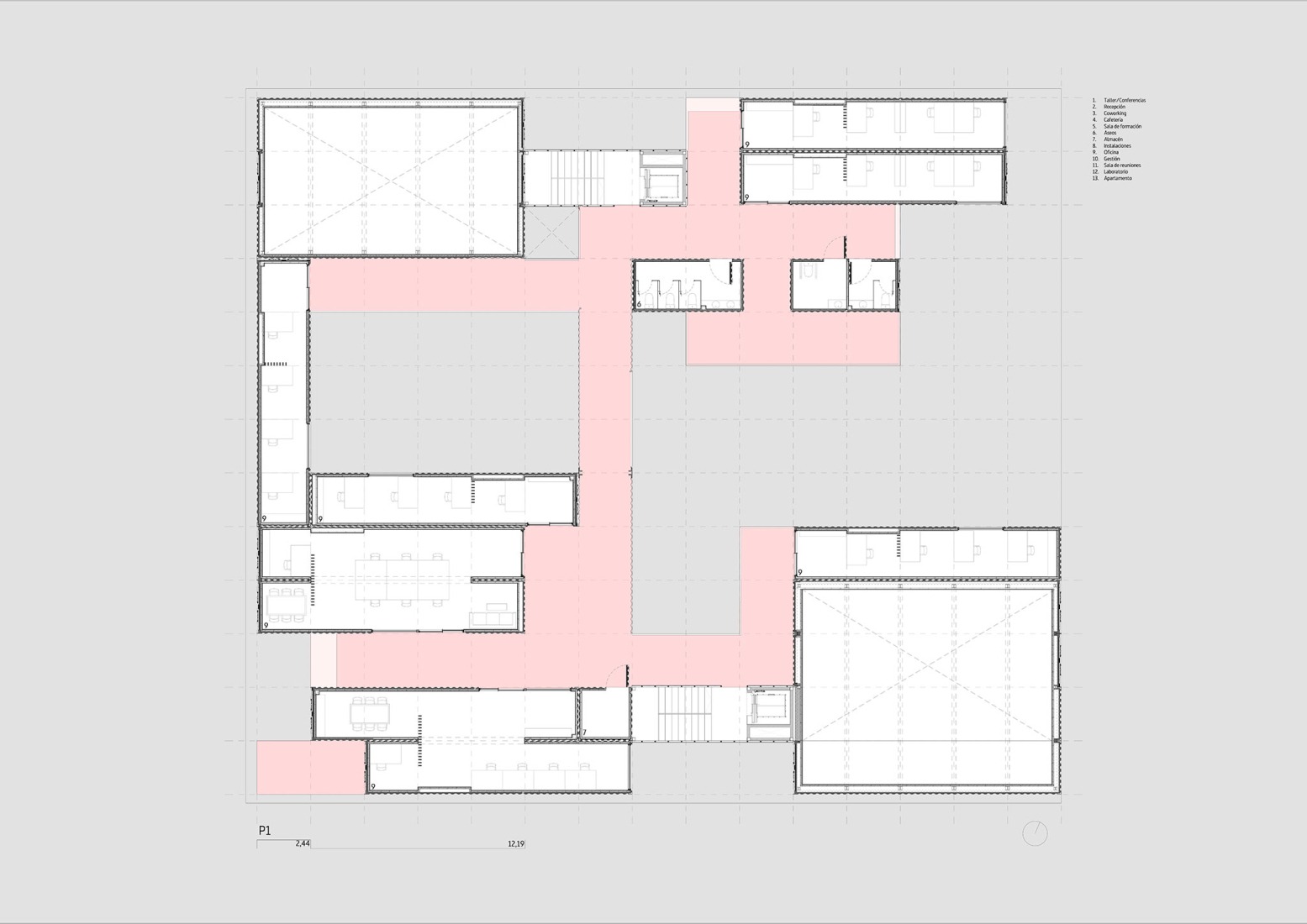 First floor plan. Zona base - Incubazul by Carquero Arquitectura. 