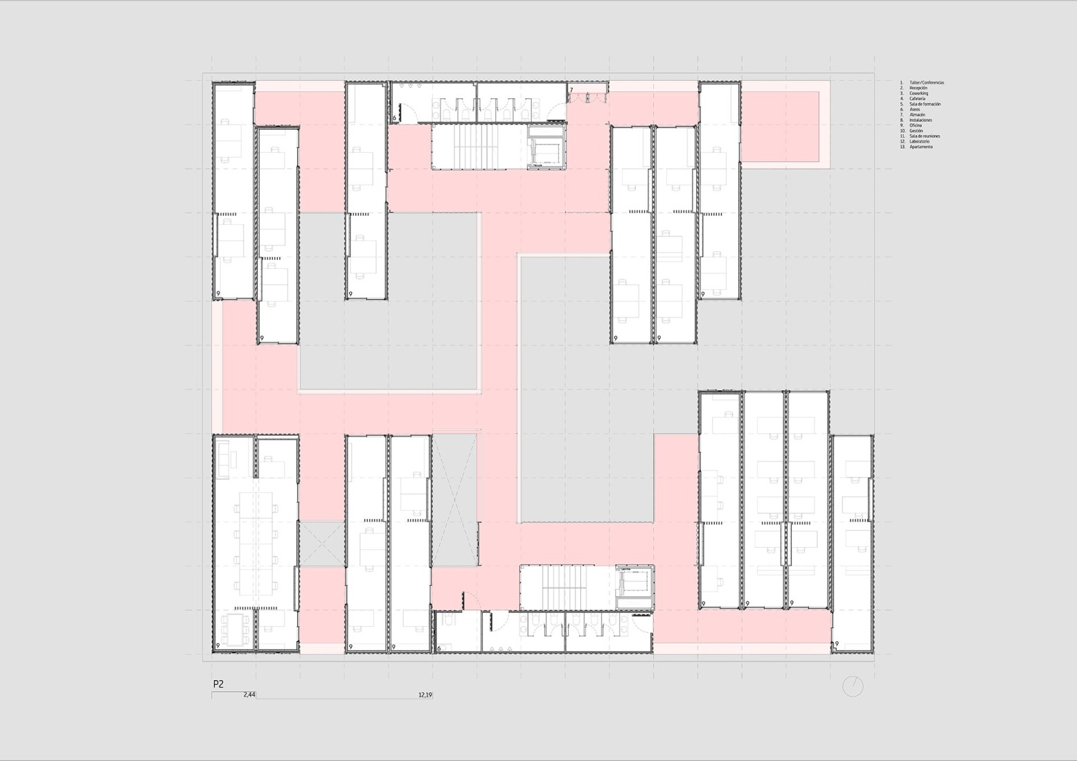 Second floor plan. Zona base - Incubazul by Carquero Arquitectura. 