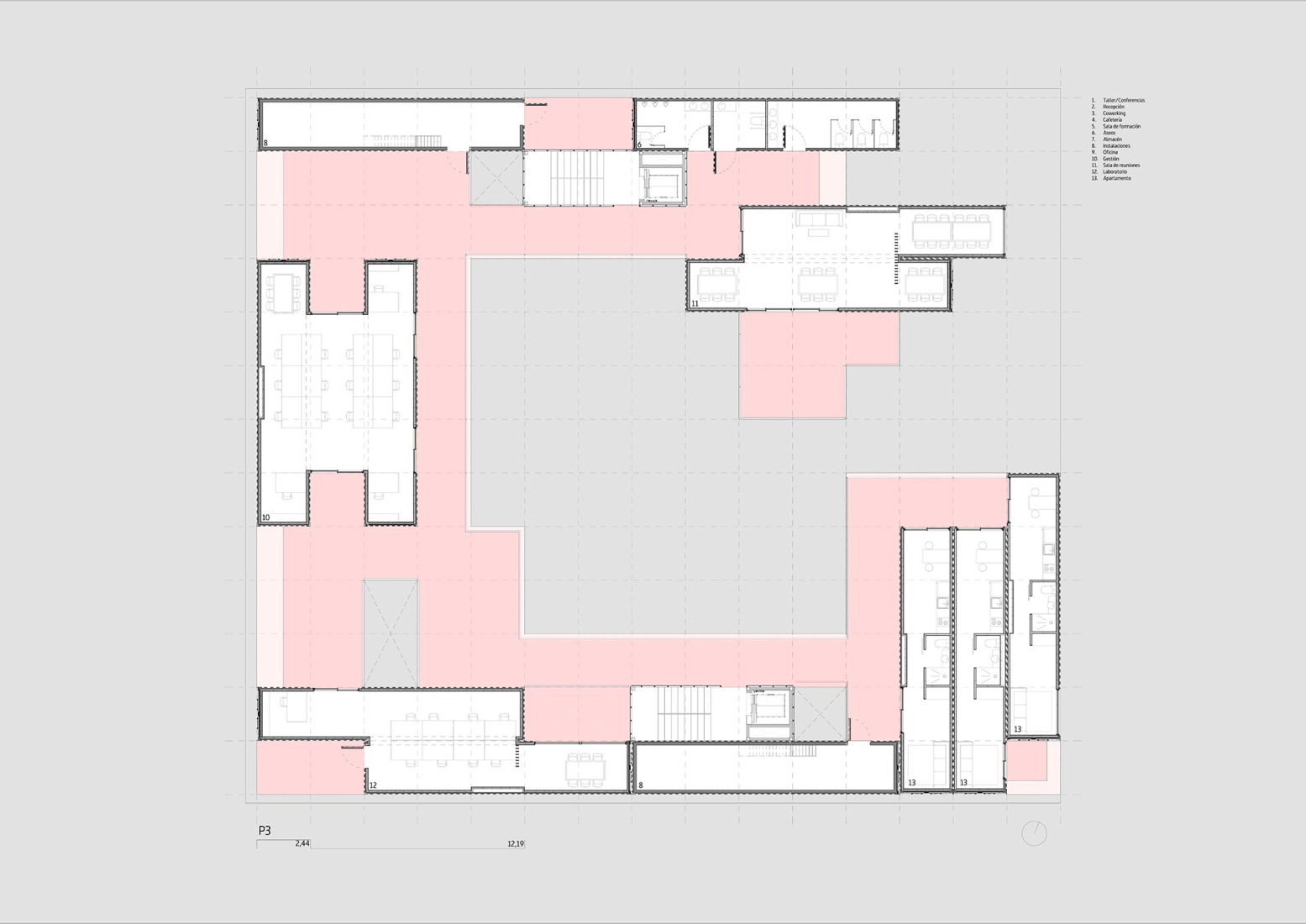 Third floor plan. Zona base - Incubazul by Carquero Arquitectura. 