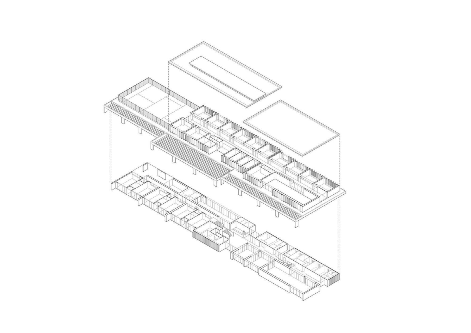 Axonometría. CEIP Malpartida por Tenor + Paradigma Estudio + Buró4 + Gabriel Verd Arquitectos.