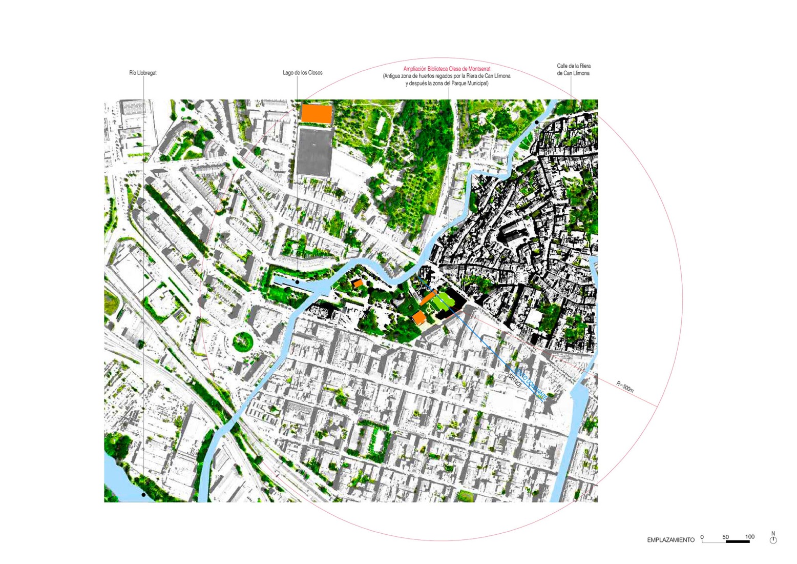 Plano de situación. Ampliación de la biblioteca Santa Oliva por Coll-Leclerc. 