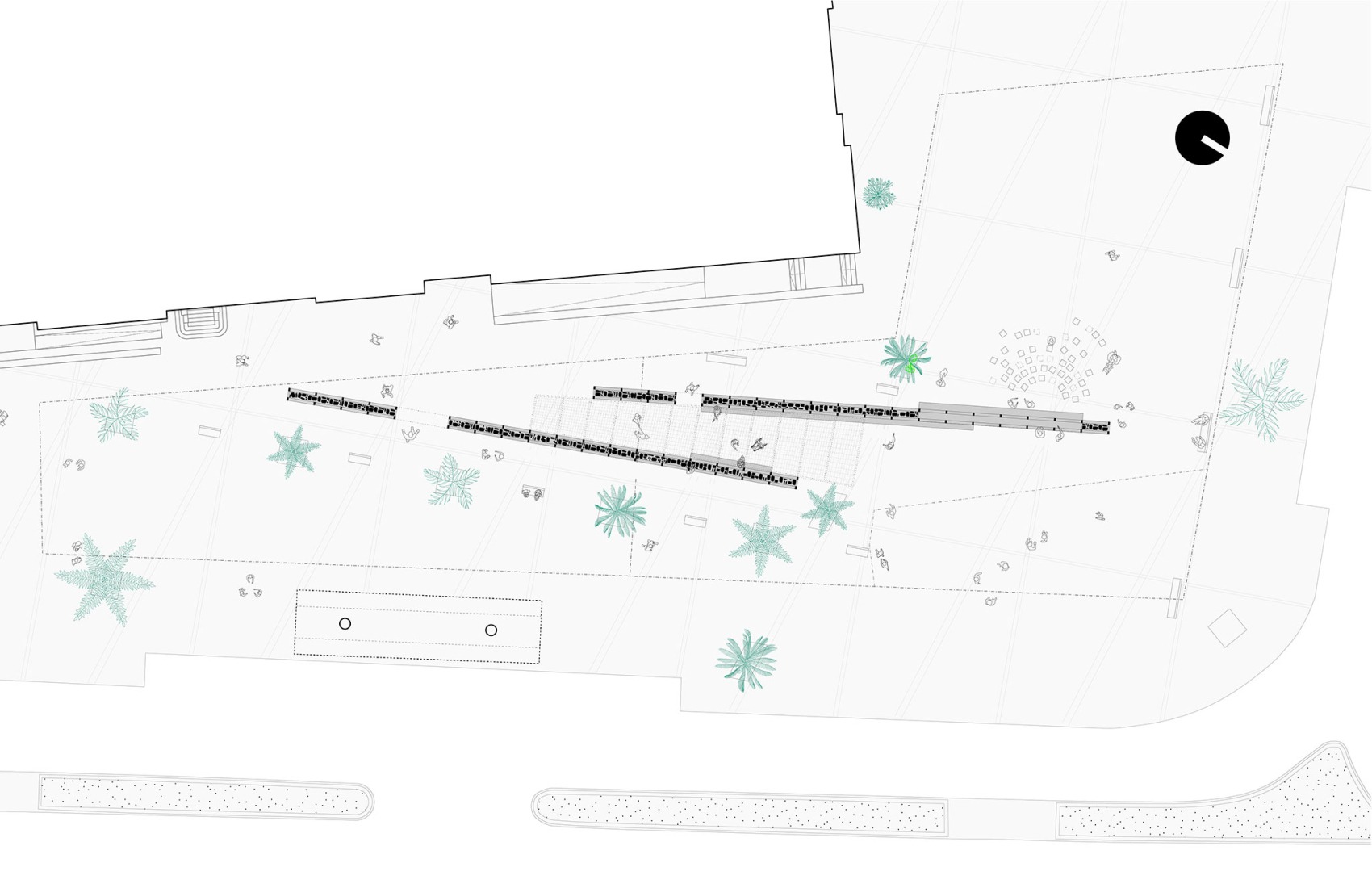 Plano de planta baja.  Pabellón De Roca Madre TAC! 2025 por Estudio Latente.