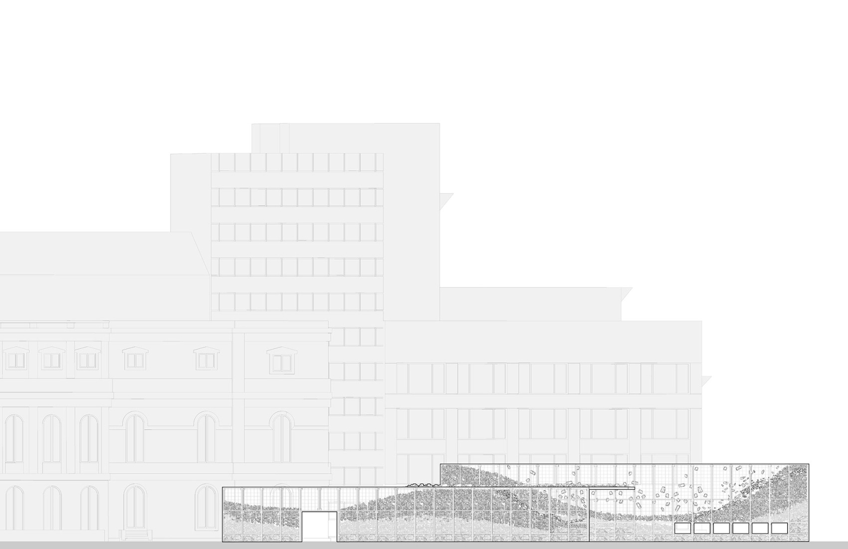 Alzado. Pabellón De Roca Madre TAC! 2025 por Estudio Latente.