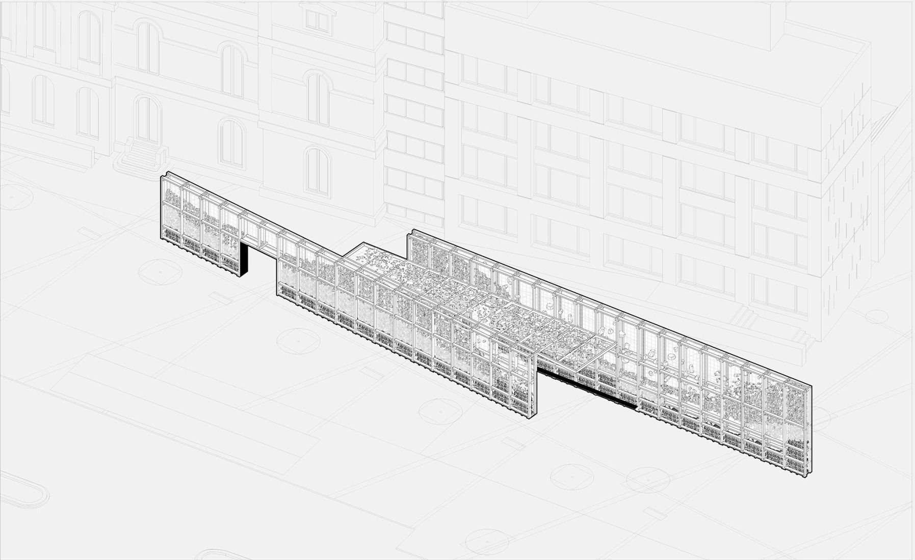 Axonometría. Pabellón De Roca Madre TAC! 2025 por Estudio Latente.