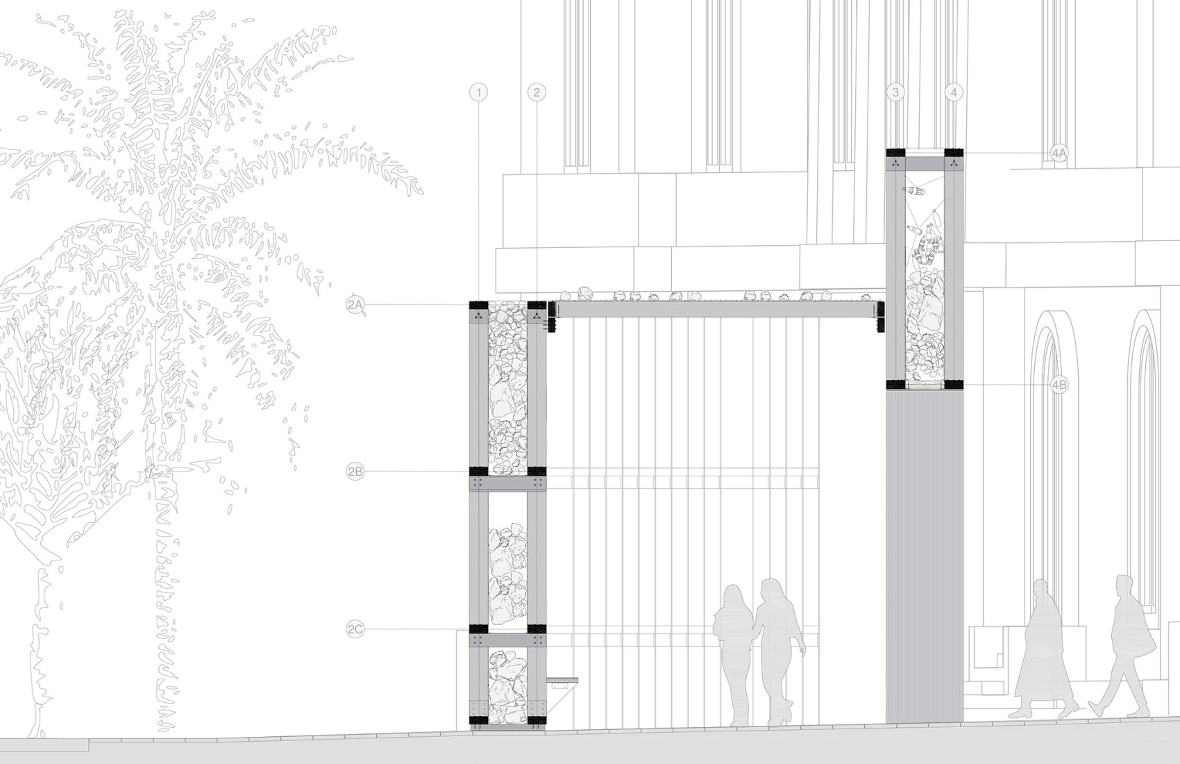 Sección constructiva. Pabellón De Roca Madre TAC! 2025 por Estudio Latente.