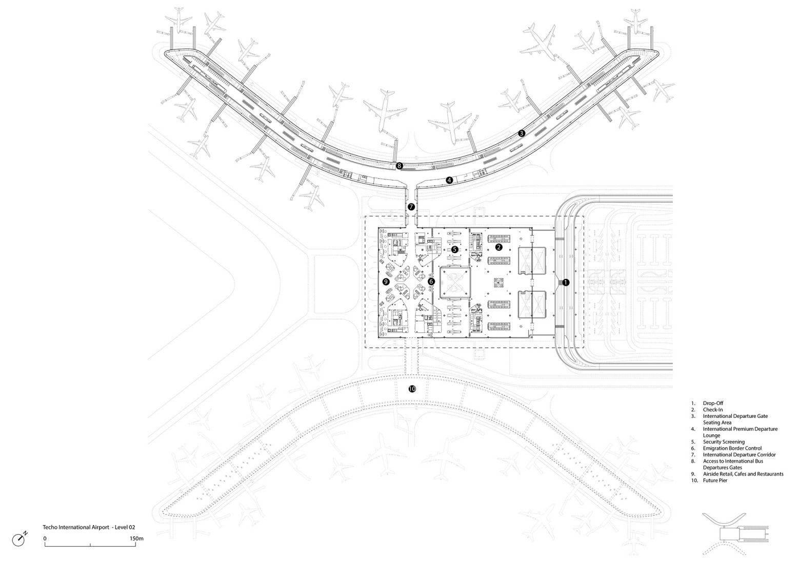 Plano de primera planta. Aeropuerto Internacional Techo por Foster + Partners.