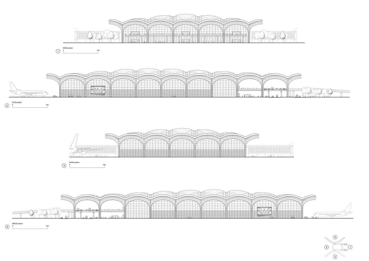 Alzado. Aeropuerto Internacional Techo por Foster + Partners.