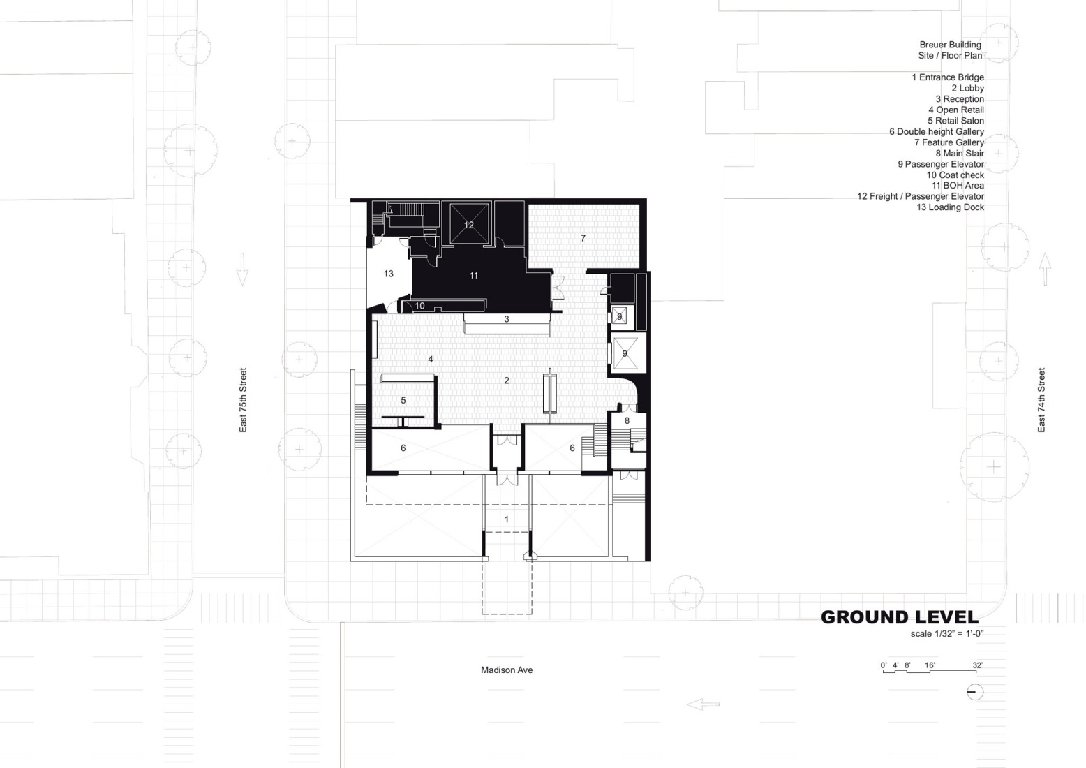 Ground floor plan. Breuer Building, new Sotheby’s Madison Avenue, renovated by H&dM.