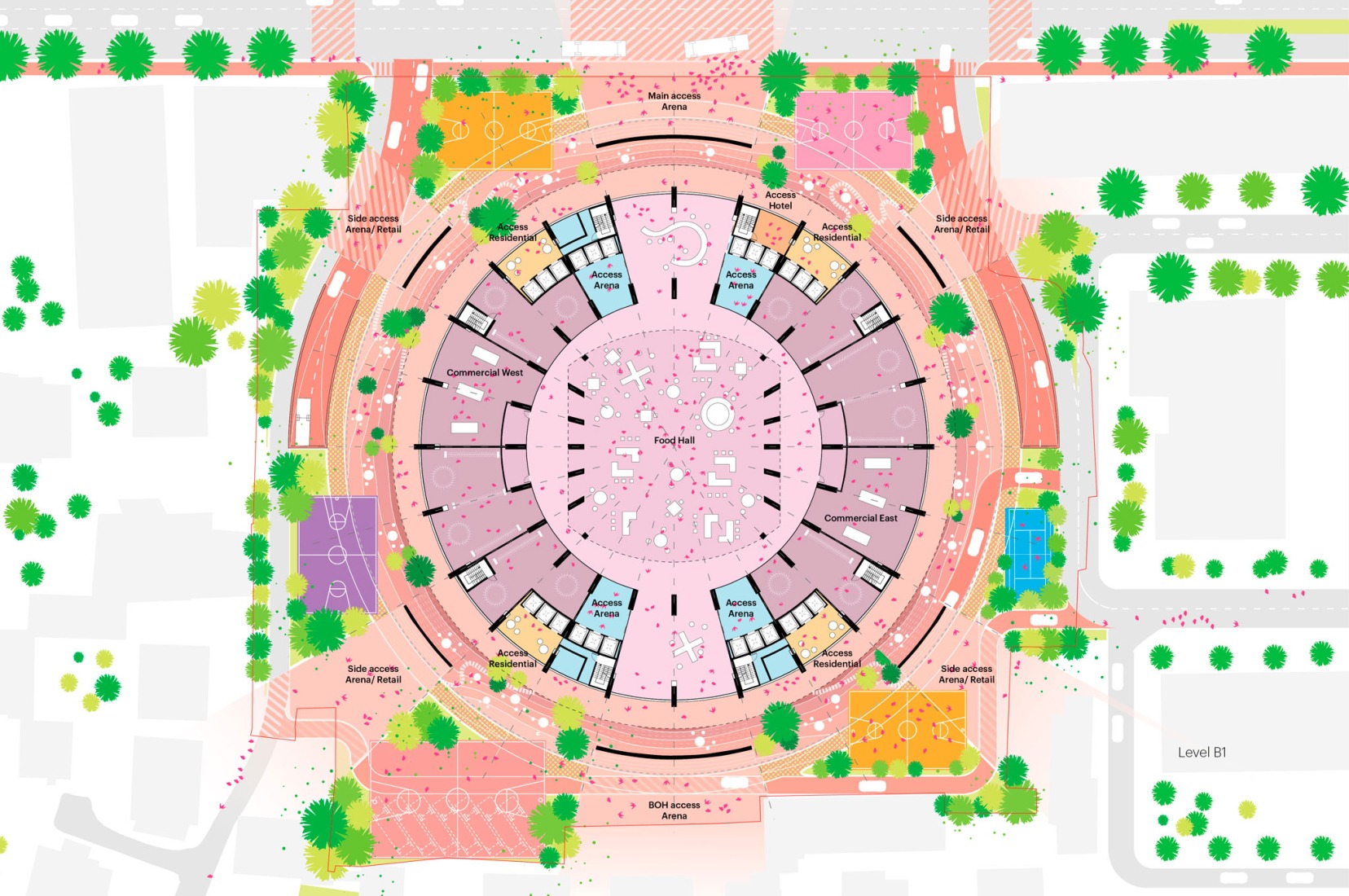 Retail floor plan. The Grand Ballroom in Tirana by MVRDV.